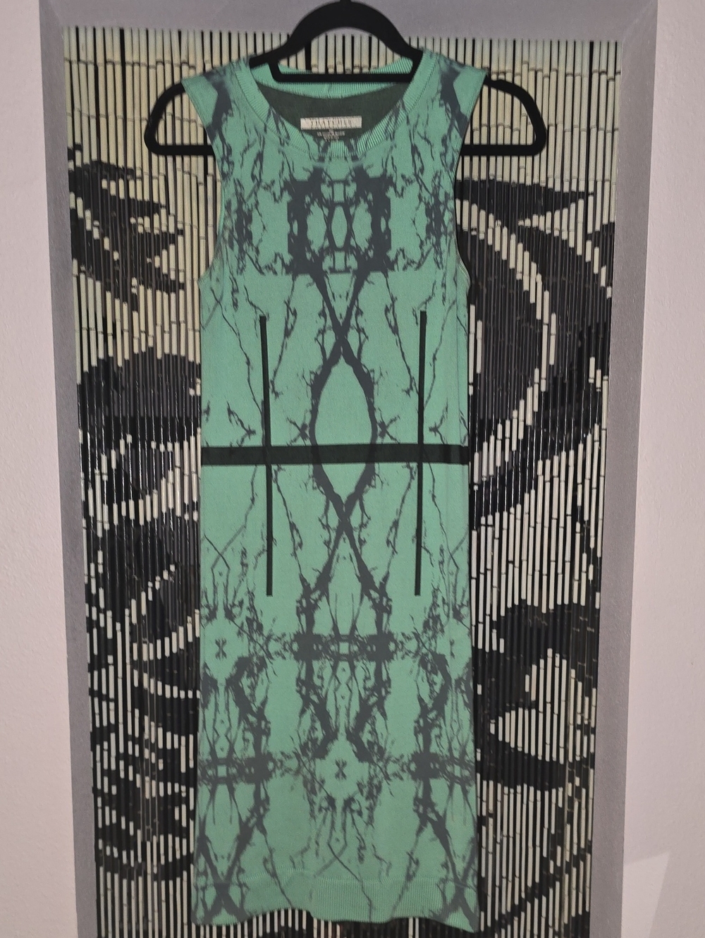Mint Green Sleeveless Mini Dress with Black Symmetric Print XS/S
